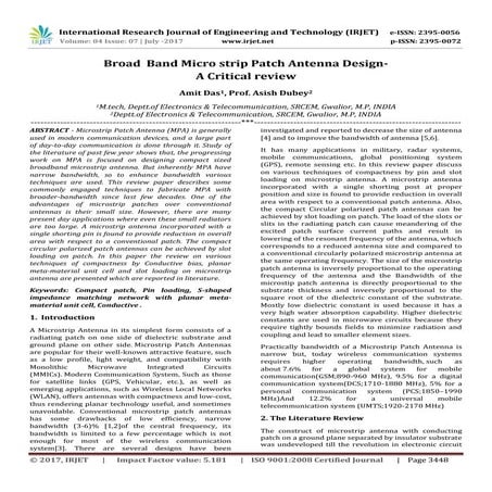 Broad  Band Micro strip Patch Antenna Design-a Critical review