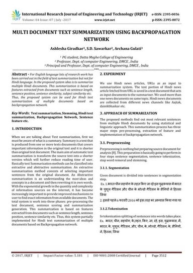 Multi Document Text Summarization using Backpropagation Network