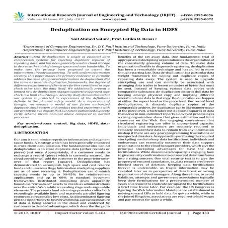 Deduplication on Encrypted Big Data in HDFS