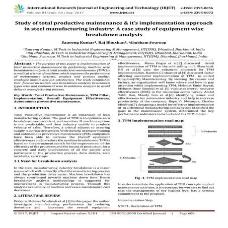 Study of Total Productive Maintenance & It’s Implementation Approach in Steel...