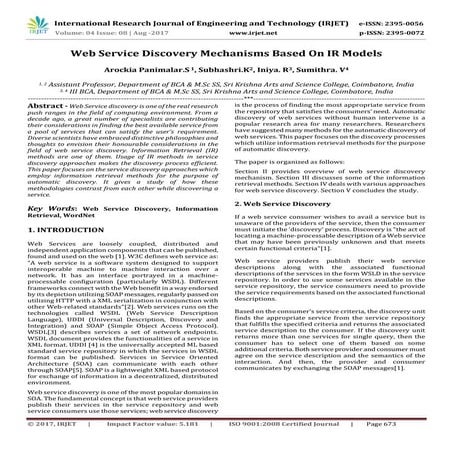 Web Service Discovery Mechanisms Based on IR Models