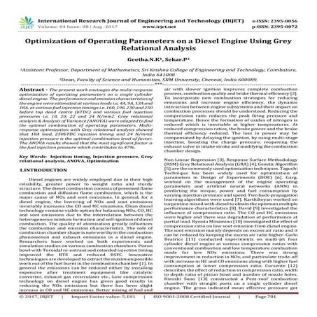 Optimization of Operating Parameters on a Diesel Engine using Grey Relational...