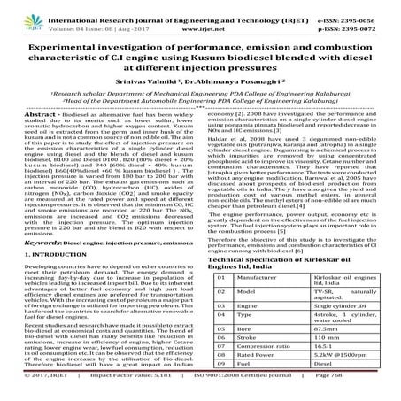 Experimental Investigation on Performance, Emission and Combustion ...