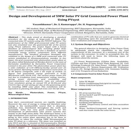 Design and Development of 5MW Solar PV Grid Connected Power Plant using PVsyst
