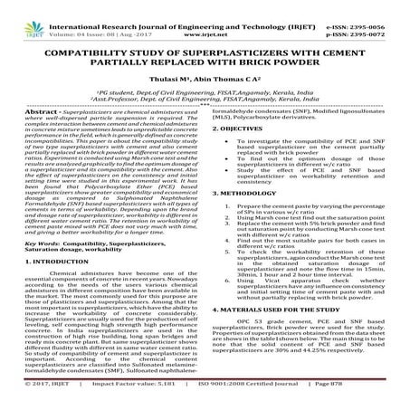 Compatibility Study of Superplasticizers with Cement Partially Replaced with ...