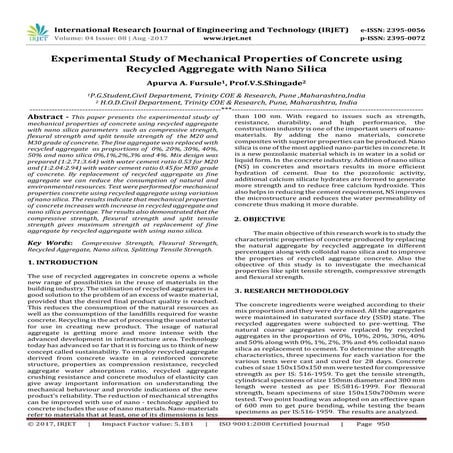 Experimental Study of Mechanical Properties of Concrete using  Recycled Aggre...