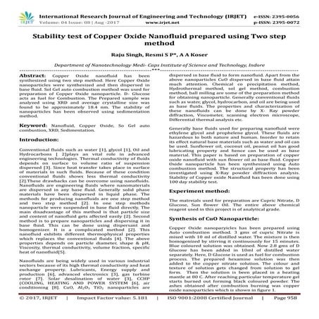 Synthesis and Characterization of Copper Oxide Nanoparticles and its ...