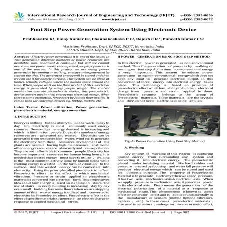 Foot Step Power Generation System using Electronic Device