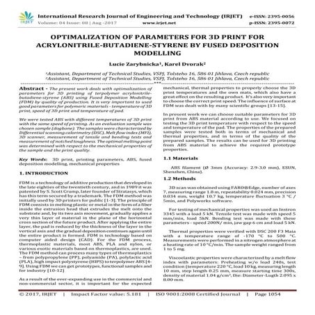 Optimalization of Parameters for 3D Print for Acrylonitrile-Butadiene-Styrene...