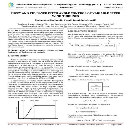 Fuzzy and Pid Based Pitch Angle Control of Variable Speed Wind Turbines