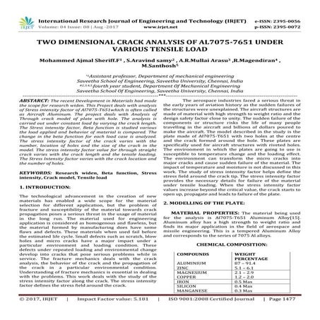 Two Dimensional Crack Analysis of AL7075-7651 Under Various Tensile Load