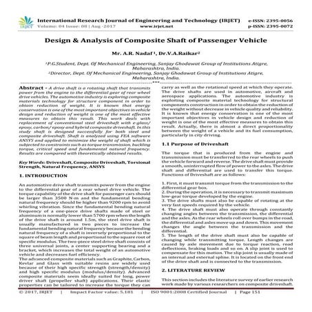 Design & Analysis of Composite Shaft of Passenger Vehicle
