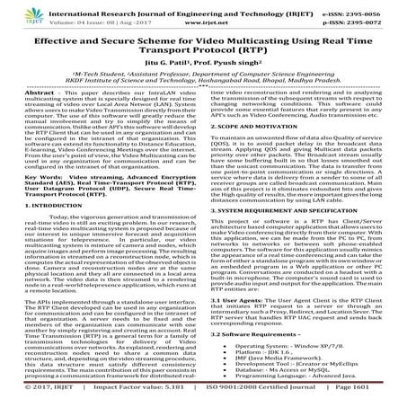 Effective and Secure Scheme for Video Multicasting using Real Time Transport ...