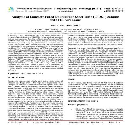 Analysis of Concrete Filled Double Skin Steel Tube (CFDST) column with FRP wr...