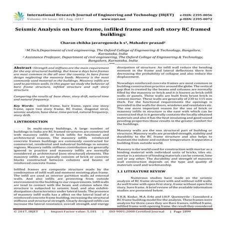 Seismic Analysis on Bare Frame, Infilled Frame and Soft Story RC Framed Build...