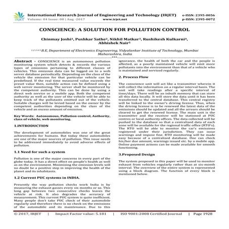 Conscience: A Solution for Pollution Control