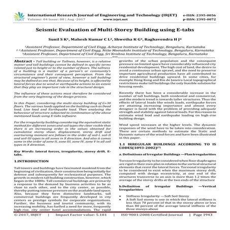 Seismic Evaluation of Multi-Storey Building using E-tabs