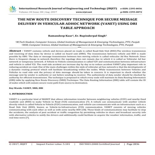 The New Route Discovery Technique for Secure Message Delivery in Vehicular Ad...