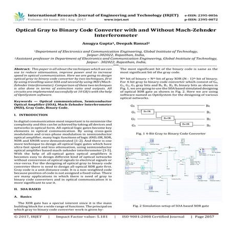 Optical Gray to Binary Code Converter with and without Mach-Zehnder Interfero...