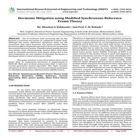 Harmonic Mitigation using Modified Synchronous Reference Frame Theory