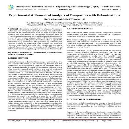 Experimental & Numerical Analysis of Composites with Delaminations