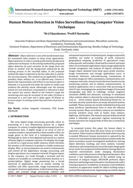 Human Motion Detection in Video Surveillance using Computer Vision Technique