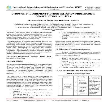 Study on Procurement Method Selection Procedure in Construction Industry