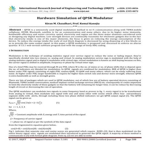 Hardware Simulation of QPSK Modulator