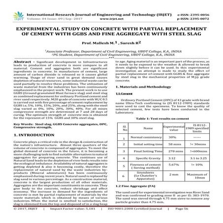 Experimental Study on Concrete with Partial Replacement of Cement with GGBS a...