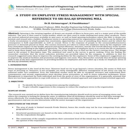 A Study on Employee Stress Management with Special Reference to Sri ...