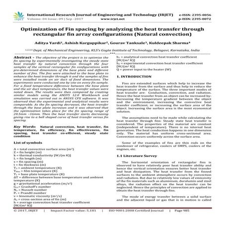 Optimization of Fin Spacing by Analyzing the Heat Transfer through Rectangula...