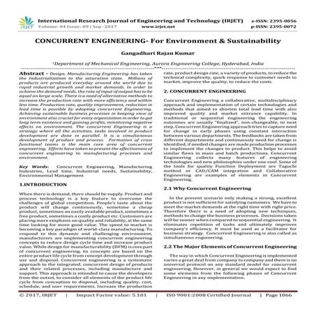 Concurrent Engineering- for Environment & Sustainability