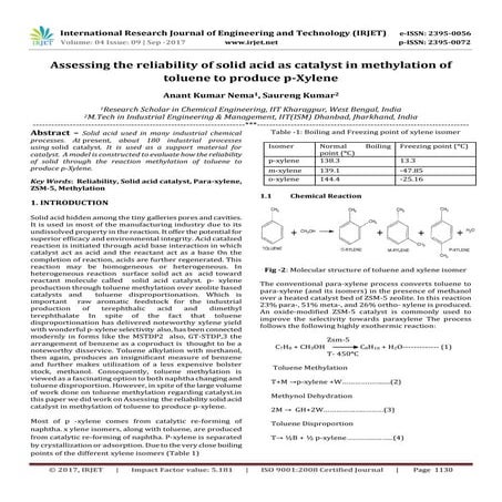 Assessing the Reliability of Solid Acid as Catalyst in Methylation of Toluene...