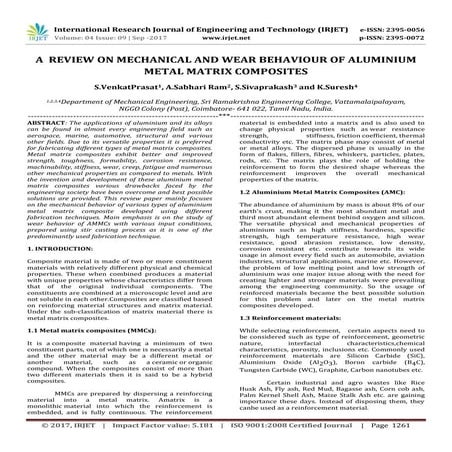 A  Review on Mechanical and Wear Behaviour of Aluminium Metal Matrix Composites