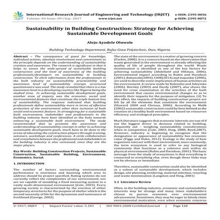Sustainability in Building Construction: Strategy for Achieving Sustainable D...