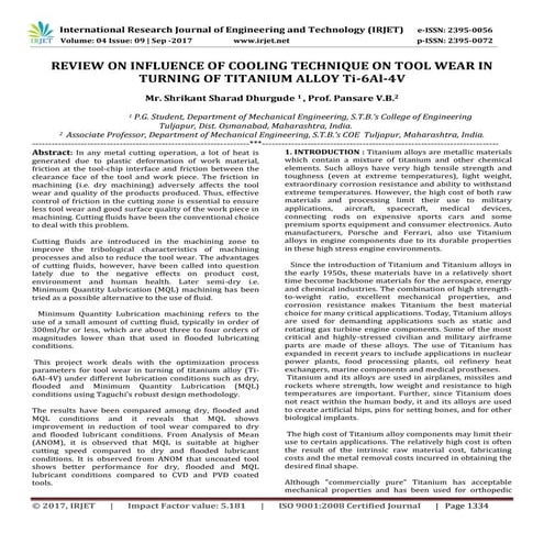 Review on Influence of Cooling Technique on Tool Wear in Turning of Titanium ...