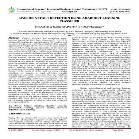 Evasion Attack Detection using Adaboost Learning Classifier