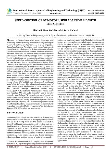 Speed Control of Dc Motor using Adaptive PID with SMC Scheme