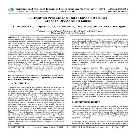 Cultivation Process Facilitator for Selected Five Crops in Dry Zone Sri Lanka
