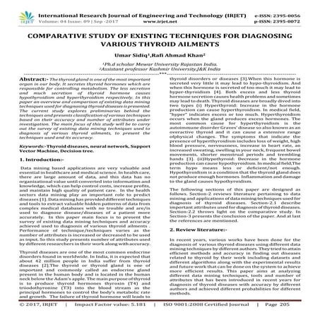 Comparative Study of Existing Techniques for Diagnosing Various Thyroid Ailments