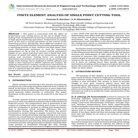 Finite Element Analysis of Single Point Cutting Tool