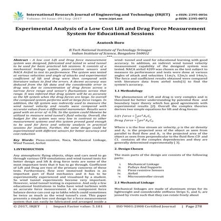 Experimental Analysis of a Low Cost Lift and Drag Force Measurement System fo...