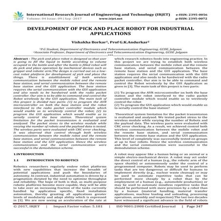 Development of Pick and Place Robot for Industrial Applications