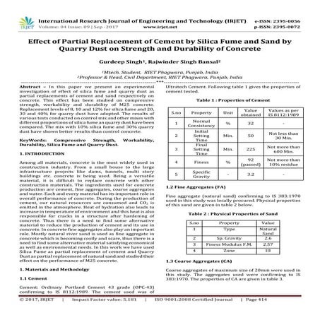 IRJET- Partial Replacement of Cement in Concrete by Silica Fume | PDF
