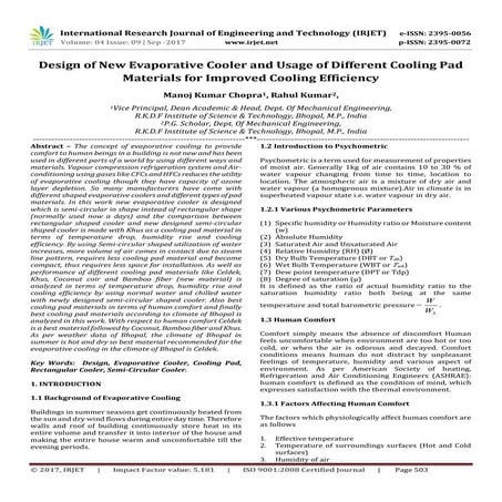 Design of New Evaporative Cooler and Usage of Different Cooling Pad Materials...