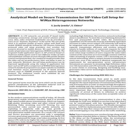 Analytical Model on Secure Transmission for SIP-Video Call Setup for WiMax He...
