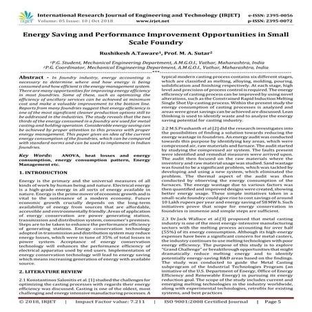 IRJET- Energy Saving and Performance Improvement Opportunities in Small Scale...