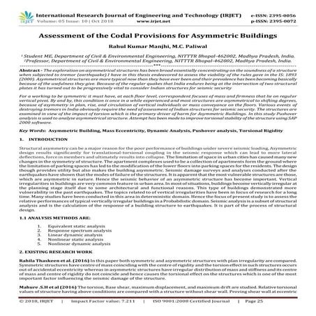 IRJET- Assessment of the Codal Provisions for Asymmetric Buildings