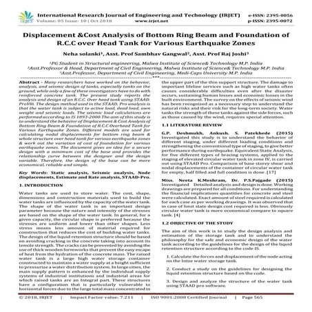IRJET- Displacement & Cost Analysis of Bottom Ring Beam and Foundation of R.C...