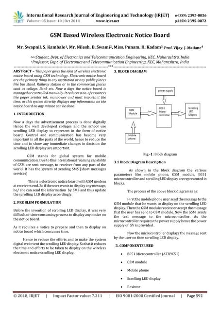 IRJET- GSM Based Wireless Electronic Notice Board